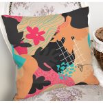 Renkli Zeminli Üzerinde Yaprak Desenli Dijital Baskılı Modern Yastık Kılıfı Realhomes