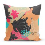 Renkli Zeminli Üzerinde Yaprak Desenli Dijital Baskılı Modern Yastık Kılıfı Realhomes