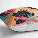 Renkli Zeminli Üzerinde Yaprak Desenli Dijital Baskılı Modern Yastık Kılıfı Realhomes