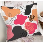 Beyaz Zemin Üzerinde Renkli Geometrik Desenli Dijital Baskılı Modern Yastık Kılıfı Realhomes