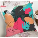 - 8061 - Realhomes Renkli Zemin Üzerinde Geometrik Yaprak Desenli Modern Yastık Kırlent Kılıfı Realhomes