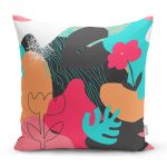 - 8061 - Realhomes Renkli Zemin Üzerinde Geometrik Yaprak Desenli Modern Yastık Kırlent Kılıfı Realhomes