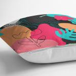 - 8061 - Realhomes Renkli Zemin Üzerinde Geometrik Yaprak Desenli Modern Yastık Kırlent Kılıfı Realhomes