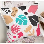 Beyaz Zeminli Renkli Yaprak Desenli Dijital Baskılı Modern Yastık Kırlent Kılıfı Realhomes