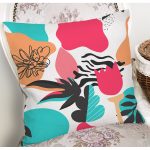 - 8064 - Realhomes Beyaz Zemin Üzerinde Rengarenk Çiçek Desenli Yastık Kırlent Kılıfı Realhomes