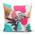 - 8064 - Realhomes Beyaz Zemin Üzerinde Rengarenk Çiçek Desenli Yastık Kırlent Kılıfı Realhomes