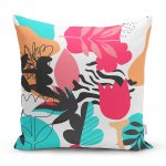 Beyaz Zemin Rengarenk Çiçek Desenli Dijital Baskılı Modern Yastık Kırlent Kılıfı Realhomes