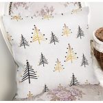 - 8079 - Realhomes Beyaz Zemin Üzerinde Gold Detaylı Çamağacı Desenli Modern Yastık Kırlent Kılıfı Realhomes