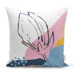 - 8087 - Realhomes Rengarenk Zemin Üzerinde Pastel Desenli Çiçek Motifli Modern Yastık Kırlent Kılıfı Realhomes