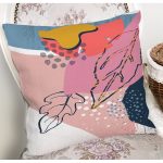 - 8088 - Realhomes Rengarenk Zemin Üzerinde Pastel Desenli Çiçek Motifli Modern Yastık Kırlent Kılıfı Realhomes