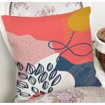 Renkli Zemin Üzerinde Yaprak Motifli Dijital Baskılı Modern Yastık Kırlent Kılıfı Realhomes