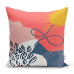 Renkli Zemin Üzerinde Yaprak Motifli Dijital Baskılı Modern Yastık Kırlent Kılıfı Realhomes