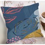 - 8093 - Realhomes Renkli Zemin Üzerinde Pastel Renkli Yaprak Desenli Modern Yastık Kırlent Kılıfı Realhomes