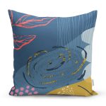 - 8093 - Realhomes Renkli Zemin Üzerinde Pastel Renkli Yaprak Desenli Modern Yastık Kırlent Kılıfı Realhomes