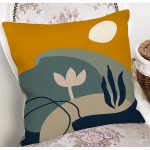 - 8094 - Realhomes  Renkli Zemin Üzerinde Yaprak Desenli Dijital Baskılı Modern Yastık Kırlent Kılıfı Realhomes