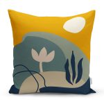 - 8094 - Realhomes  Renkli Zemin Üzerinde Yaprak Desenli Dijital Baskılı Modern Yastık Kırlent Kılıfı Realhomes