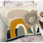 Renkli Zemin Üzerinde Yaprak Desenli Dijital Baskılı Modern Yastık Kırlent Kılıfı Realhomes