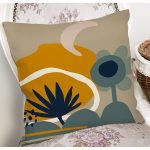 - 8096 - Realhomes Renkli Zemin Üzerinde Yaprak Desenli Dijital Baskılı Modern Yastık Kırlent Kılıfı Realhomes