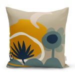 - 8096 - Realhomes Renkli Zemin Üzerinde Yaprak Desenli Dijital Baskılı Modern Yastık Kırlent Kılıfı Realhomes