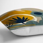 - 8096 - Realhomes Renkli Zemin Üzerinde Yaprak Desenli Dijital Baskılı Modern Yastık Kırlent Kılıfı Realhomes