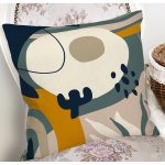 - 8097 - Realhomes Renkli Zemin Üzerinde Yaprak Desenli Dijital Baskılı Modern Yastık Kırlent Kılıfı Realhomes