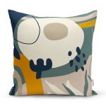 - 8097 - Realhomes Renkli Zemin Üzerinde Yaprak Desenli Dijital Baskılı Modern Yastık Kırlent Kılıfı Realhomes