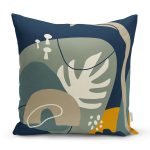 Renkli Zemin Üzerinde Yaprak Desenli Dijital Baskılı Modern Yastık Kırlent Kılıfı Realhomes