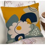 - 8099 - Realhomes Renkli Zemin Üzerinde Yaprak Desenli Dijital Baskılı Modern Yastık Kırlent Kılıfı Realhomes