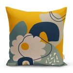 - 8099 - Realhomes Renkli Zemin Üzerinde Yaprak Desenli Dijital Baskılı Modern Yastık Kırlent Kılıfı Realhomes