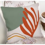 - 8115 - Realhomes Pastel Zemin Üzerinde Yaprak Desenli Dijital Baskılı Modern Yastık Kırlent Kılıfı Realhomes