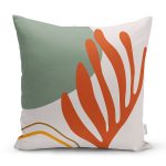 - 8115 - Realhomes Pastel Zemin Üzerinde Yaprak Desenli Dijital Baskılı Modern Yastık Kırlent Kılıfı Realhomes