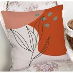 Pastel Zemin Üzerinde Yaprak Desenli Dijital Baskılı Modern Yastık Kırlent Kılıfı Realhomes