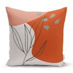 Pastel Zemin Üzerinde Yaprak Desenli Dijital Baskılı Modern Yastık Kırlent Kılıfı Realhomes
