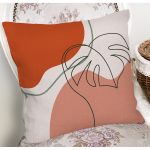 - 8118 - Realhomes Pastel Zemin Üzerinde Yaprak Desenli Dijital Baskılı Modern Yastık Kırlent Kılıfı Realhomes