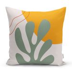 Pastel Zemin Üzerinde Yaprak Desenli Dijital Baskılı Modern Yastık Kırlent Kılıfı Realhomes