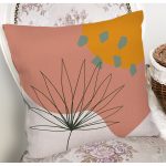 - 8121 - Realhomes Pastel Zemin Üzerinde Yaprak Desenli Dijital Baskılı Modern Yastık Kırlent Kılıfı Realhomes