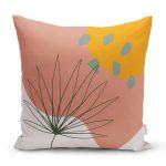 - 8121 - Realhomes Pastel Zemin Üzerinde Yaprak Desenli Dijital Baskılı Modern Yastık Kırlent Kılıfı Realhomes