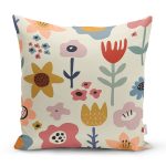 Pastel Zemin Üzerinde Çiçek Desenli Dijital Baskılı Modern Yastık Kırlent Kılıfı Realhomes