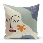 - 8124 - Realhomes Pastel Zemin Üzerinde Onedraw Çizimli Bayan Silüeti Yastık Kırlent Kılıfı Realhomes