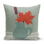 - 8125 - Realhomes Pastel Zemin Üzerinde Vazo Desenli Dijital Baskılı Modern Yastık Kırlent Kılıfı Realhomes