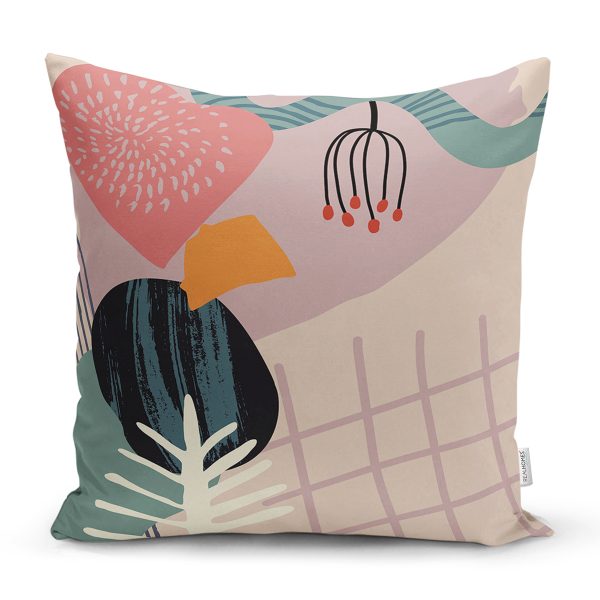 Pastel Zemin Üzerinde Geometrik Çizimli Çiçek Motifli Yastık Kırlent Kılıfı Realhomes