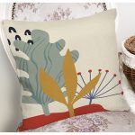 Pastel Zemin Üzerinde Yaprak Desenli Dijital Baskılı Modern Yastık Kırlent Kılıfı Realhomes
