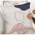 - 8131 - Realhomes  Pastel Zemin Üzerinde Onedraw Çizimli Bayan Silüeti Yastık Kırlent Kılıfı Realhomes