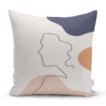 - 8131 - Realhomes  Pastel Zemin Üzerinde Onedraw Çizimli Bayan Silüeti Yastık Kırlent Kılıfı Realhomes