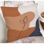 - 8132 - Realhomes Pastel Zemin Üzerinde Onedraw Çizimli Yaprak Motifli Yastık Kırlent Kılıfı Realhomes