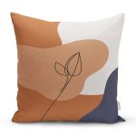 - 8132 - Realhomes Pastel Zemin Üzerinde Onedraw Çizimli Yaprak Motifli Yastık Kırlent Kılıfı Realhomes