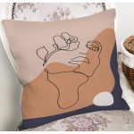 - 8133 - Realhomes Pastel Zemin Üzerinde Onedraw Çizimli Bayan Silüeti Yastık Kırlent Kılıfı Realhomes