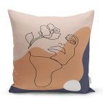 - 8133 - Realhomes Pastel Zemin Üzerinde Onedraw Çizimli Bayan Silüeti Yastık Kırlent Kılıfı Realhomes