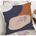 Pastel Zemin Üzerinde Onedraw Çizimli Yaprak Desenli Yastık Kırlent Kılıfı Realhomes