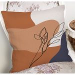 - 8135 - Realhomes Pastel Zemin Üzerinde Onedraw Çizimli Yaprak Desenli Yastık Kırlent Kılıfı Realhomes